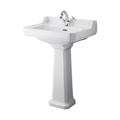 Hudson Reed Richmond 600mm Basin & Pedestal (1 Tap Hole) Trad White Vitreous China 900x600x485mm - JJ Building Materials