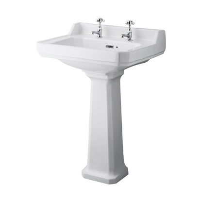 Hudson Reed Richmond 600mm Basin & Pedestal (2 Tap Hole) Trad White Vitreous China 885x595x470mm - JJ Building Materials