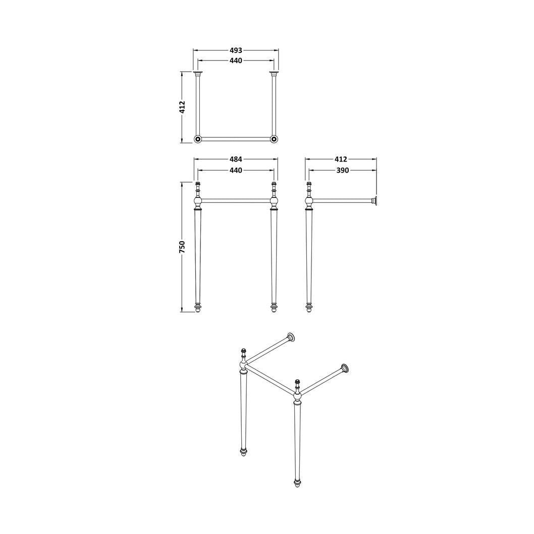 Hudson Reed Richmond Basin Stand Trad Chrome Stainless Steel 750x493x442mm - JJ Building Materials