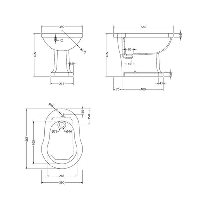 Hudson Reed Richmond Bidet Trad Gloss White Vitreous China 405x390x565mm - JJ Building Materials