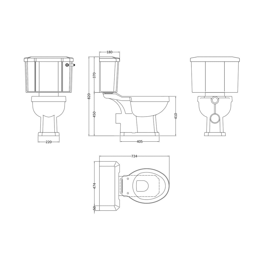 Hudson Reed Richmond Close Coupled Pan & Cistern Trad Gloss White Vitreous China 795x474x720mm - JJ Building Materials