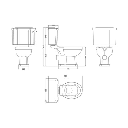 Hudson Reed Richmond Close Coupled Pan & Cistern Trad Gloss White Vitreous China 795x474x720mm - JJ Building Materials