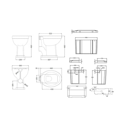 Hudson Reed Richmond Comfort Height High Level Wc & Flush Pipe Trad Gloss White Vitreous China 2196x465x625mm - JJ Building Materials