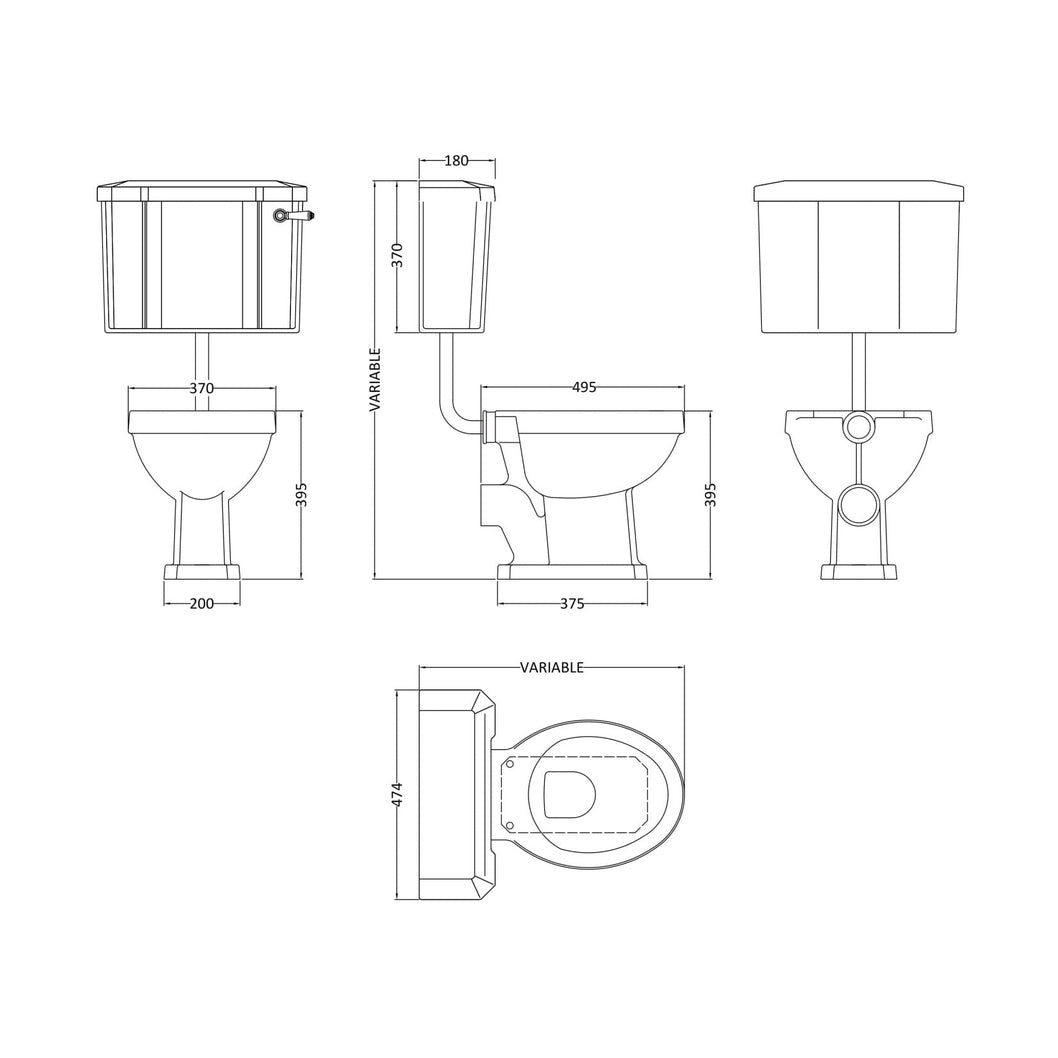 Hudson Reed Richmond Low Level Pan, Cistern & Flush Pipe Kit Trad Gloss White Vitreous China 985x474x660mm - JJ Building Materials
