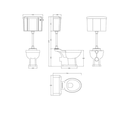 Hudson Reed Richmond Mid Level Pan, Cistern And Flush Pipe Kit Trad Gloss White Vitreous China 1270x510x724mm - JJ Building Materials