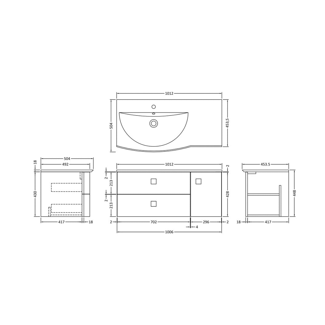 Hudson Reed Sarenna 1000mm Cabinet & Basin - Left Hand Contemp Dove Grey MFC Smooth Matt 448x1012x504mm - JJ Building Materials