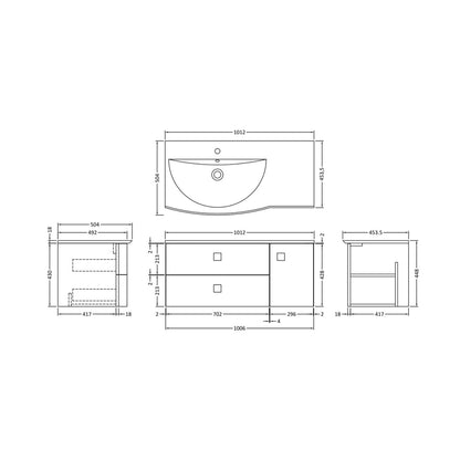 Hudson Reed Sarenna 1000mm Cabinet & Basin - Left Hand Contemp Mineral Blue MFC Smooth Matt 448x1012x504mm - JJ Building Materials