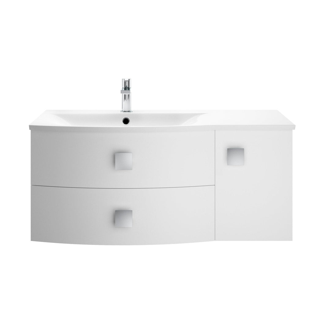 Hudson Reed Sarenna 1000mm Cabinet & Basin - Left Hand Contemp Moon White MFC Smooth Matt 448x1012x504mm - JJ Building Materials