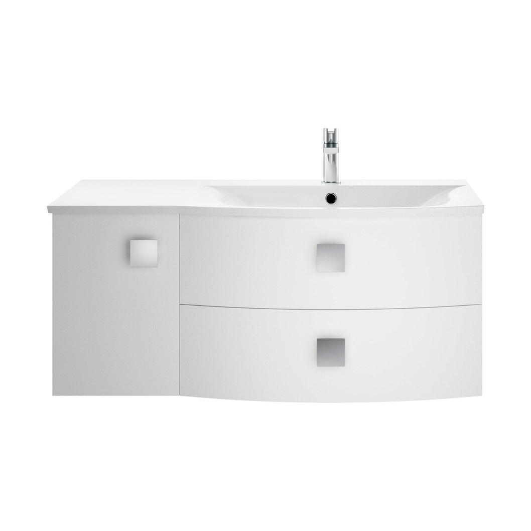 Hudson Reed Sarenna 1000mm Cabinet & Basin - Right Hand Contemp Moon White MFC Smooth Matt 448x1012x504mm - JJ Building Materials