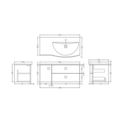 Hudson Reed Sarenna 1000mm Cabinet & Basin - Right Hand Contemp Moon White MFC Smooth Matt 448x1012x504mm - JJ Building Materials