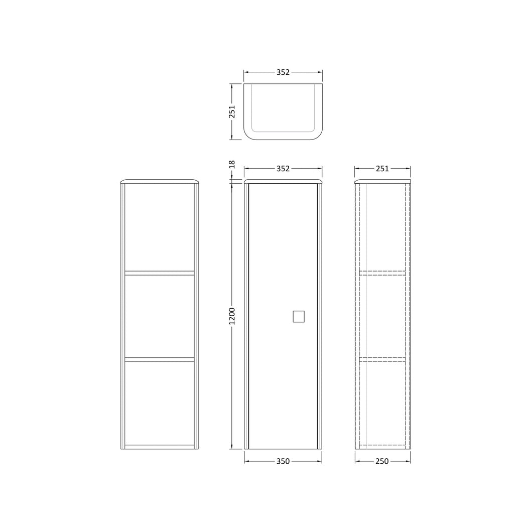 Hudson Reed Sarenna Tall Wall Hung Unit Contemp Dove Grey MFC Smooth Matt 1200x350x250mm - JJ Building Materials
