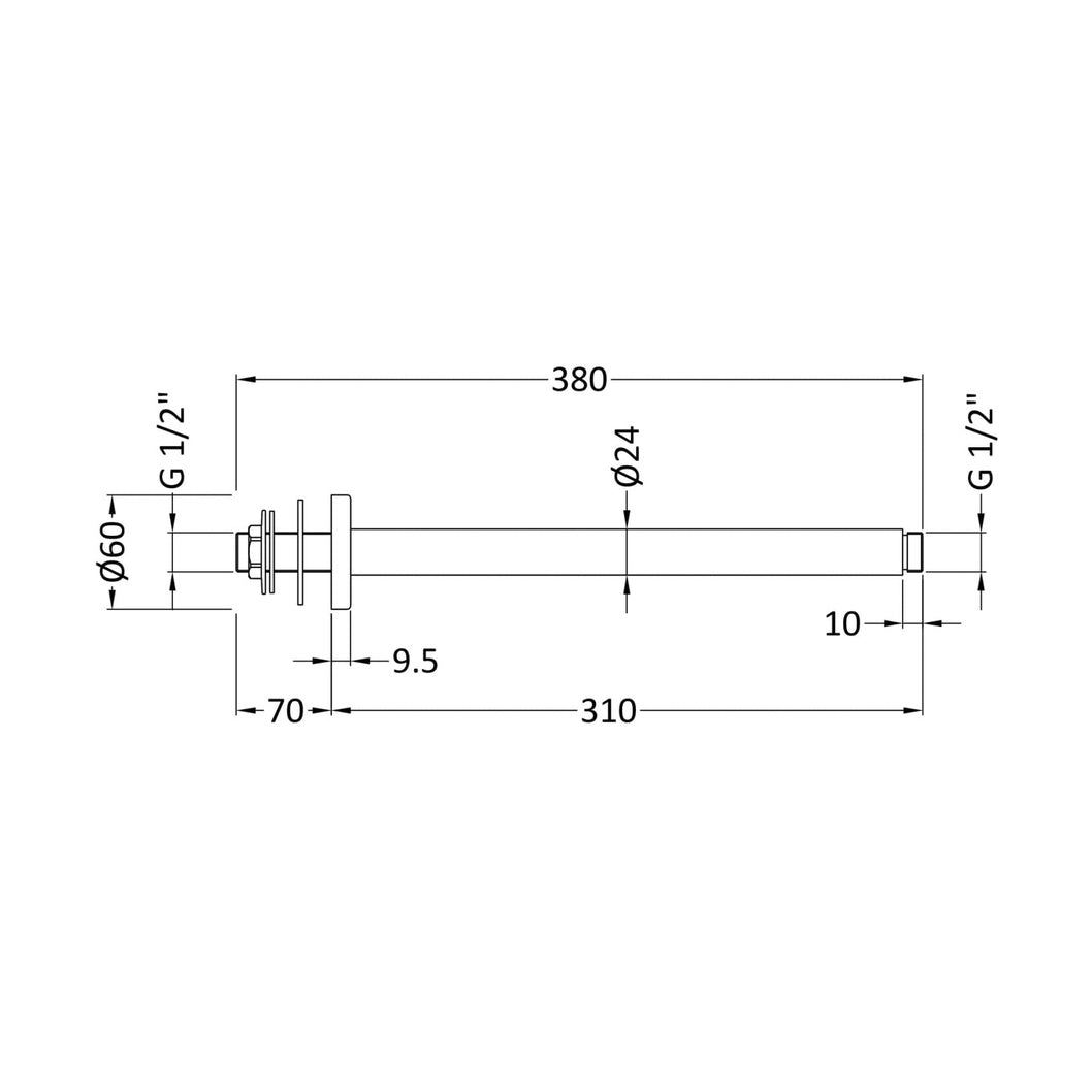 Hudson Reed Shower Arms Ceiling-mounted Arm Contemp Chrome Brass 300x60x60mm - JJ Building Materials