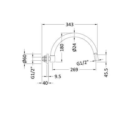 Hudson Reed Shower Arms Wall-mounted Arm Trad Chrome Brass 180x60x343mm - JJ Building Materials