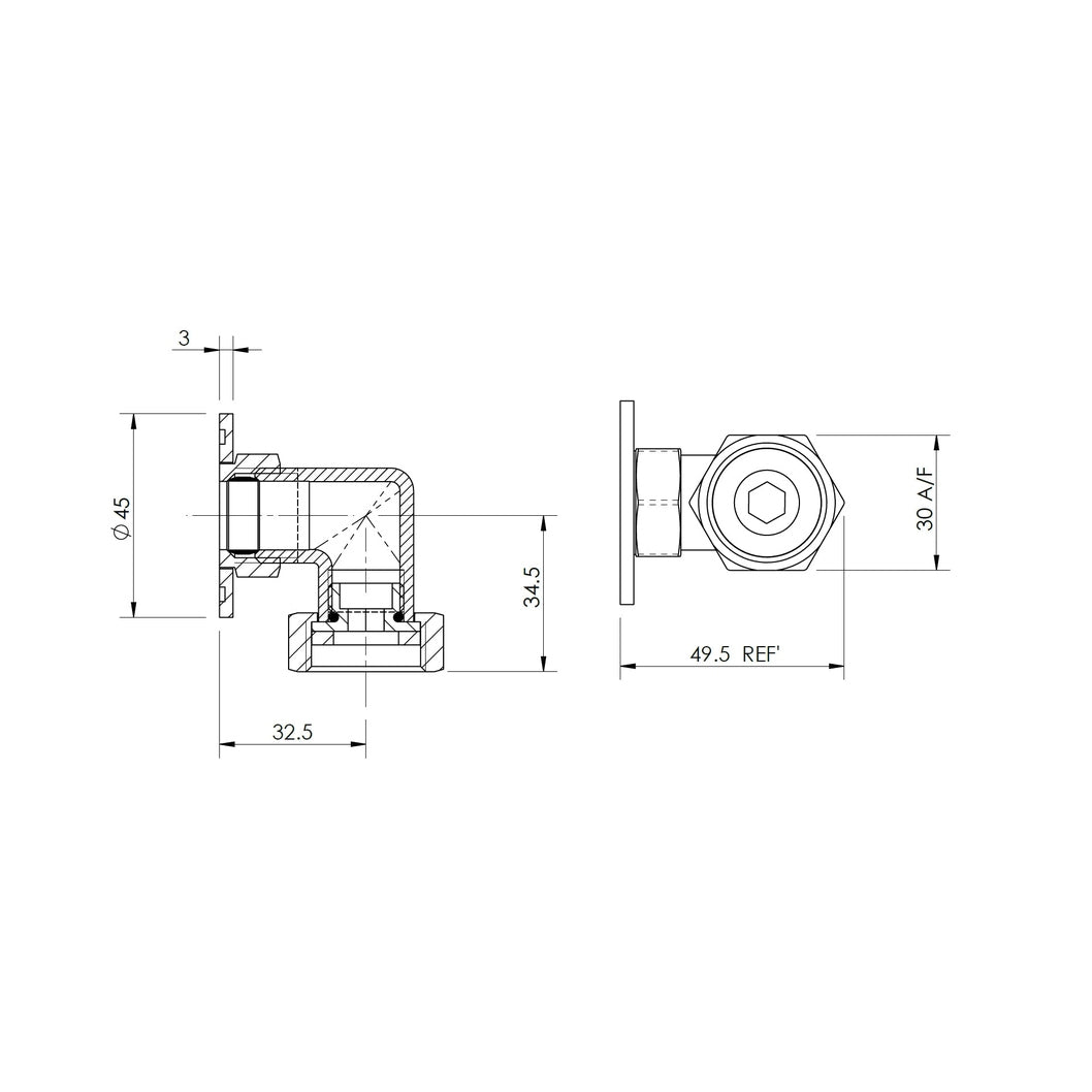 Hudson Reed Shower Parts Back To Wall Shower Elbow Trad Chrome Brass 45x30x49.5mm - JJ Building Materials