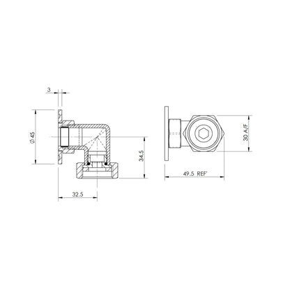 Hudson Reed Shower Parts Back To Wall Shower Elbow Trad Chrome Brass 45x30x49.5mm - JJ Building Materials