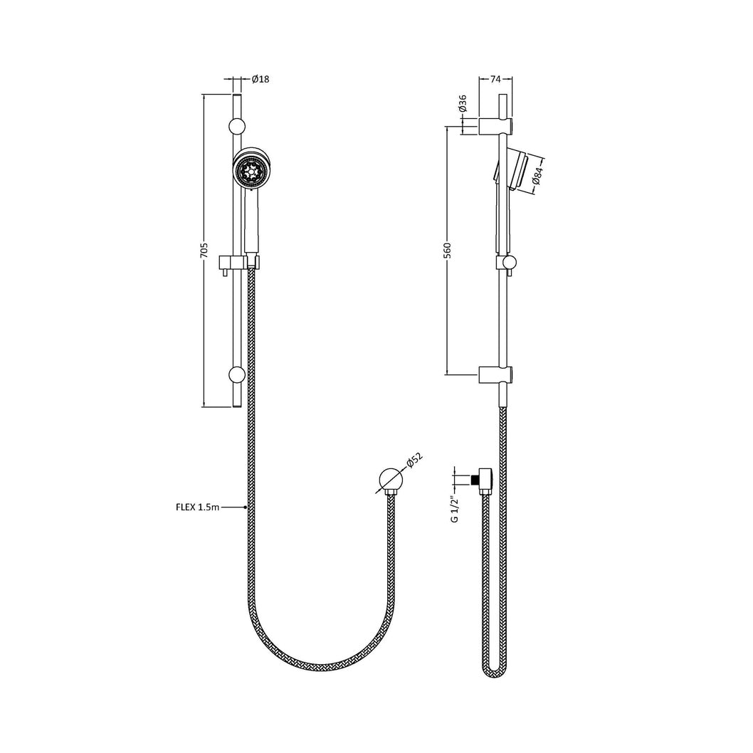 Hudson Reed Shower Slide Rail Kits Linear Slide Rail Kits Contemp Chrome Brass Abs 720x10x73mm - JJ Building Materials