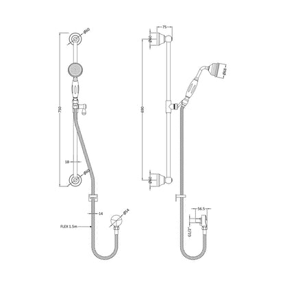 Hudson Reed Shower Slide Rail Kits Slider Rail Kit Trad Chrome Brass Abs 750x70x150mm - A3211 - JJ Building Materials