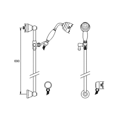 Hudson Reed Shower Slide Rail Kits Slider Rail Kit Trad Chrome Brass Abs 750x70x150mm - A4211 - JJ Building Materials