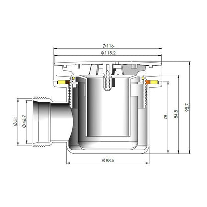 Hudson Reed Shower Tray Wastes Black & Chrome Fast Flow Shower Waste Contemp Black Chrome Polypropylene 99x116x116mm - JJ Building Materials