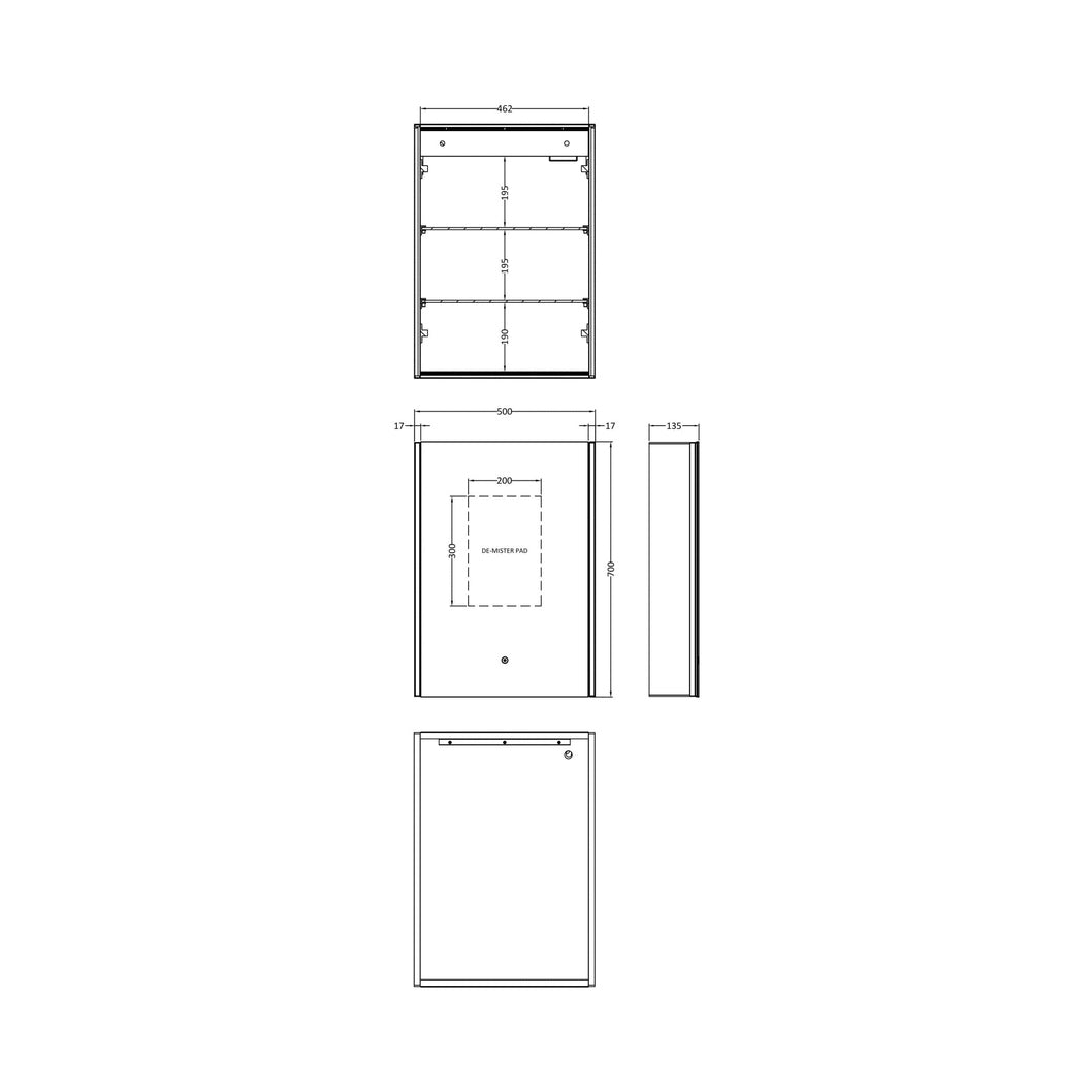 Hudson Reed Single Door Mirror Cabinets 500mm Mirror Cabinet Contemp Silver Aluminium 700x500x140mm - JJ Building Materials