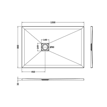 Hudson Reed Slim Rectangular Trays Rectangular Shower Tray 1200 X 800mm Contemp White Slate Acrylic Capped Abs Caco3 And Pu - JJ Building Materials