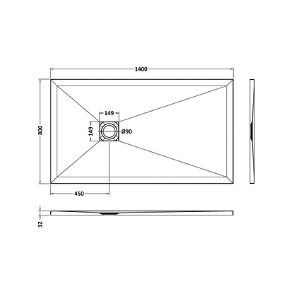 Hudson Reed Slim Rectangular Trays Rectangular Shower Tray 1400 X 800mm Contemp Black Slate Acrylic Capped Abs Caco3 And Pu - JJ Building Materials