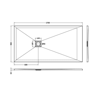 Hudson Reed Slim Rectangular Trays Rectangular Shower Tray 1700 X 900mm Contemp White Slate Acrylic Capped Abs Caco3 And Pu - JJ Building Materials