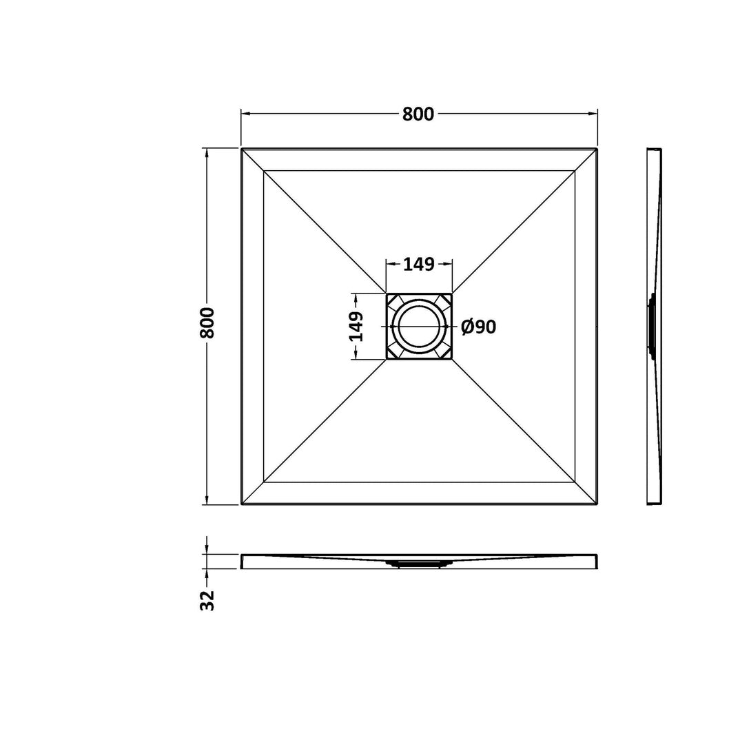 Hudson Reed Slim Square Trays Square Shower Tray 800 X 800mm Contemp White Slate Acrylic Capped Abs Caco3 And Pu - JJ Building Materials
