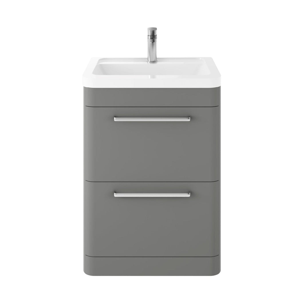 Hudson Reed Solar Floor Standing 600mm Cabinet & Ceramic Basin Contemp Cool Grey MDF Vinyl Smooth Matt 840x607x450mm - JJ Building Materials