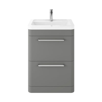 Hudson Reed Solar Floor Standing 600mm Cabinet & Ceramic Basin Contemp Cool Grey MDF Vinyl Smooth Matt 840x607x450mm - JJ Building Materials