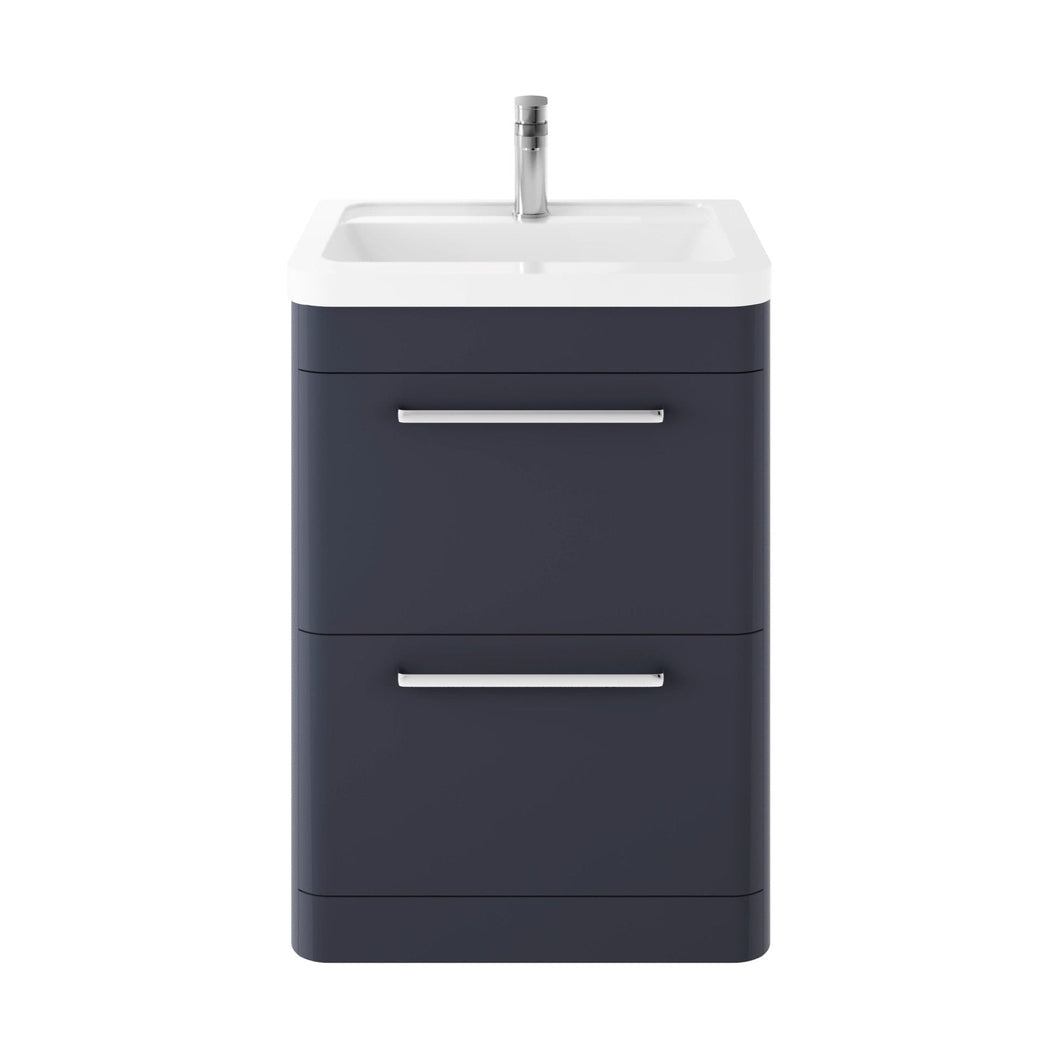 Hudson Reed Solar Floor Standing 600mm Cabinet & Ceramic Basin Contemp Indigo Blue MDF Vinyl Smooth Matt 840x607x450mm - JJ Building Materials