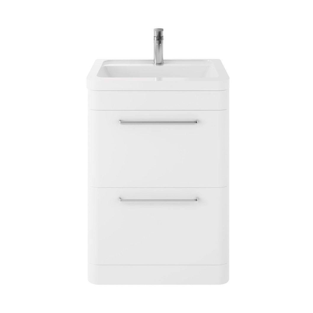 Hudson Reed Solar Floor Standing 600mm Cabinet & Ceramic Basin Contemp Pure White MDF Vinyl Smooth Matt 840x607x450mm - JJ Building Materials