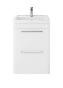 Hudson Reed Solar Floor Standing 600mm Cabinet & Ceramic Basin Contemp Pure White MDF Vinyl Smooth Matt 840x607x450mm - JJ Building Materials