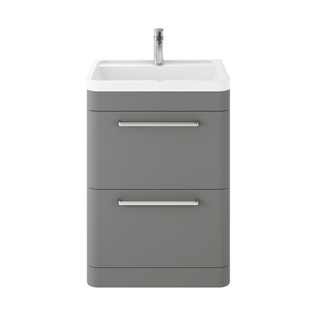 Hudson Reed Solar Floor Standing 600mm Cabinet & Polymarble Basin Contemp Cool Grey MDF Vinyl Smooth Matt 840x600x450mm - JJ Building Materials