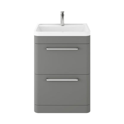 Hudson Reed Solar Floor Standing 600mm Cabinet & Polymarble Basin Contemp Cool Grey MDF Vinyl Smooth Matt 840x600x450mm - JJ Building Materials
