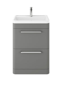 Hudson Reed Solar Floor Standing 600mm Cabinet & Polymarble Basin Contemp Cool Grey MDF Vinyl Smooth Matt 840x600x450mm - JJ Building Materials