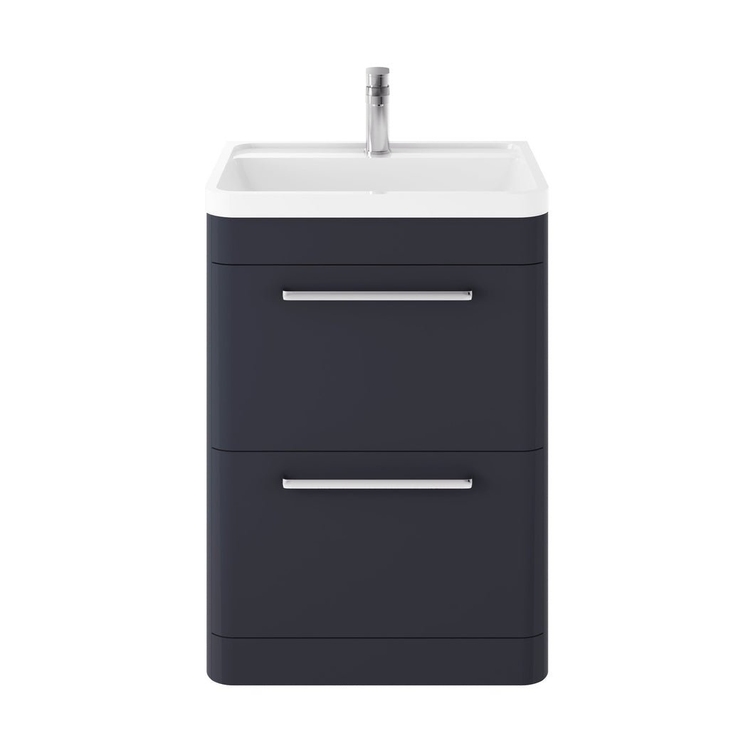 Hudson Reed Solar Floor Standing 600mm Cabinet & Polymarble Basin Contemp Indigo Blue MDF Vinyl Smooth Matt 840x600x450mm - JJ Building Materials