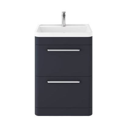 Hudson Reed Solar Floor Standing 600mm Cabinet & Polymarble Basin Contemp Indigo Blue MDF Vinyl Smooth Matt 840x600x450mm - JJ Building Materials