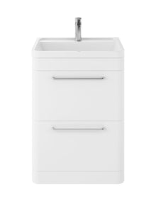 Hudson Reed Solar Floor Standing 600mm Cabinet & Polymarble Basin Contemp Pure White MDF Vinyl Smooth Matt 840x600x450mm - JJ Building Materials