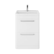 Hudson Reed Solar Floor Standing 600mm Cabinet & Polymarble Basin Contemp Pure White MDF Vinyl Smooth Matt 840x600x450mm - JJ Building Materials