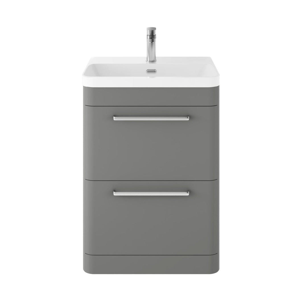 Hudson Reed Solar Floor Standing 600mm Cabinet & Thin Edge Ceramic Basin Contemp Cool Grey MDF Vinyl Smooth Matt 862x607x460mm - JJ Building Materials
