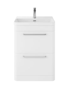 Hudson Reed Solar Floor Standing 600mm Cabinet & Thin Edge Ceramic Basin Contemp Pure White MDF Vinyl Smooth Matt 862x607x460mm - JJ Building Materials