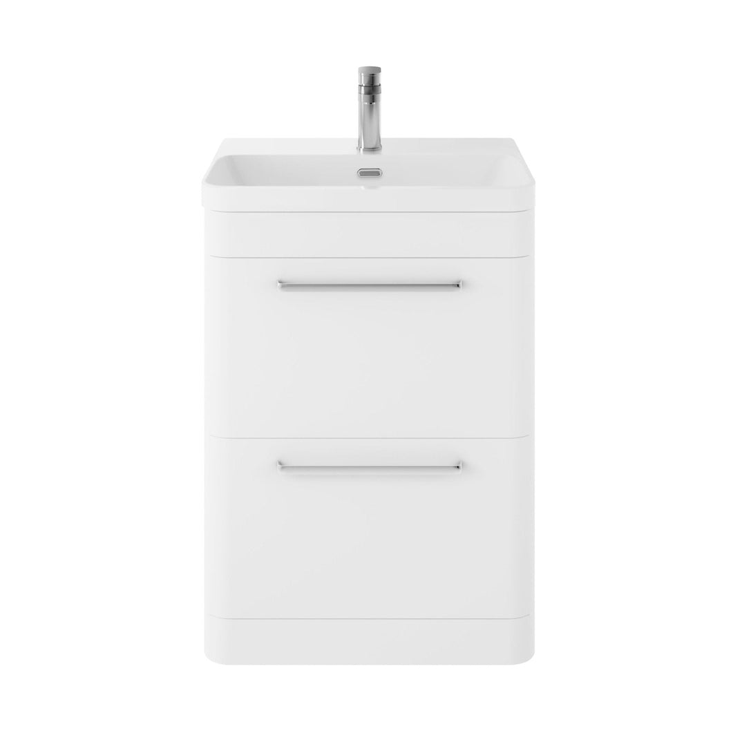 Hudson Reed Solar Floor Standing 600mm Cabinet & Thin Edge Ceramic Basin Contemp Pure White MDF Vinyl Smooth Matt 862x607x460mm - JJ Building Materials