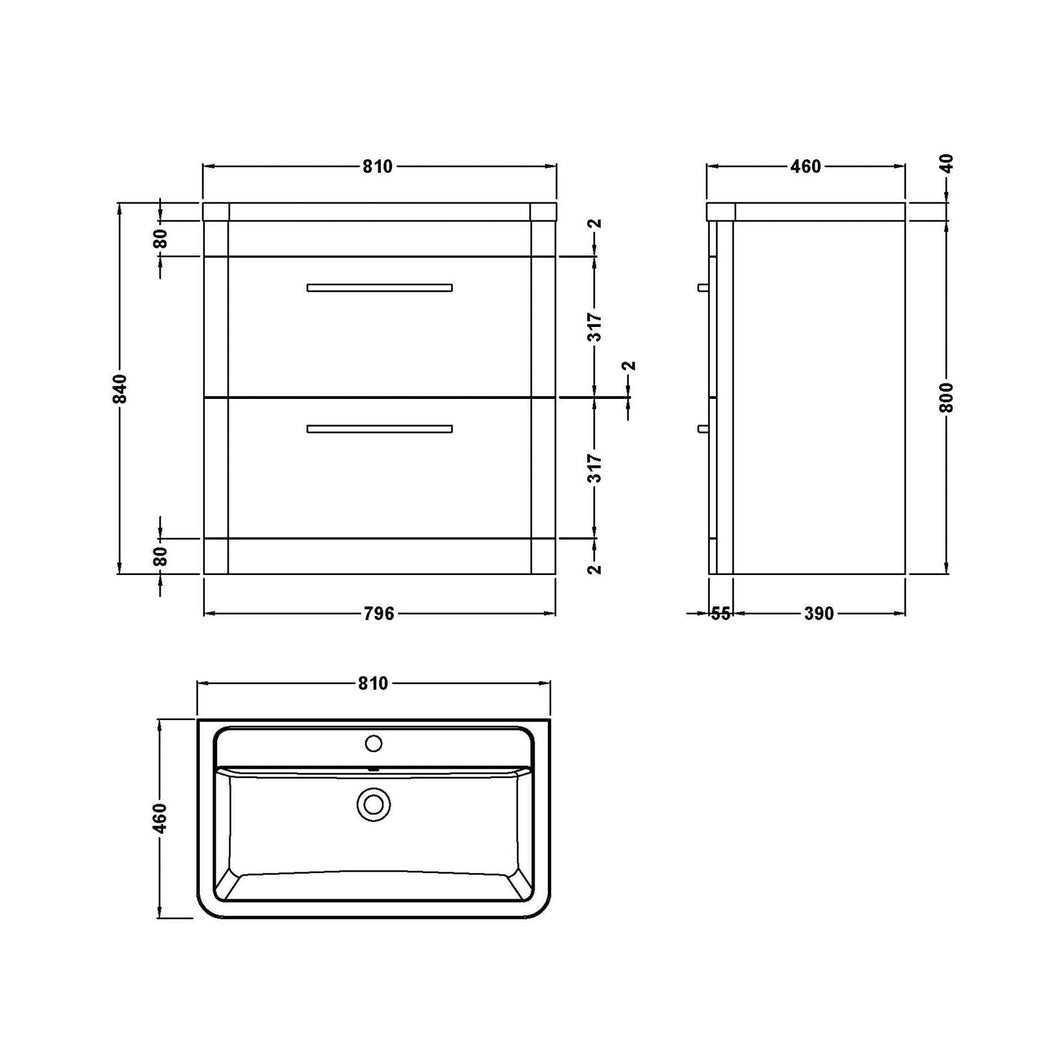 Hudson Reed Solar Floor Standing 800mm Cabinet & Ceramic Basin Contemp Indigo Blue MDF Vinyl Smooth Matt 840x807x450mm - JJ Building Materials