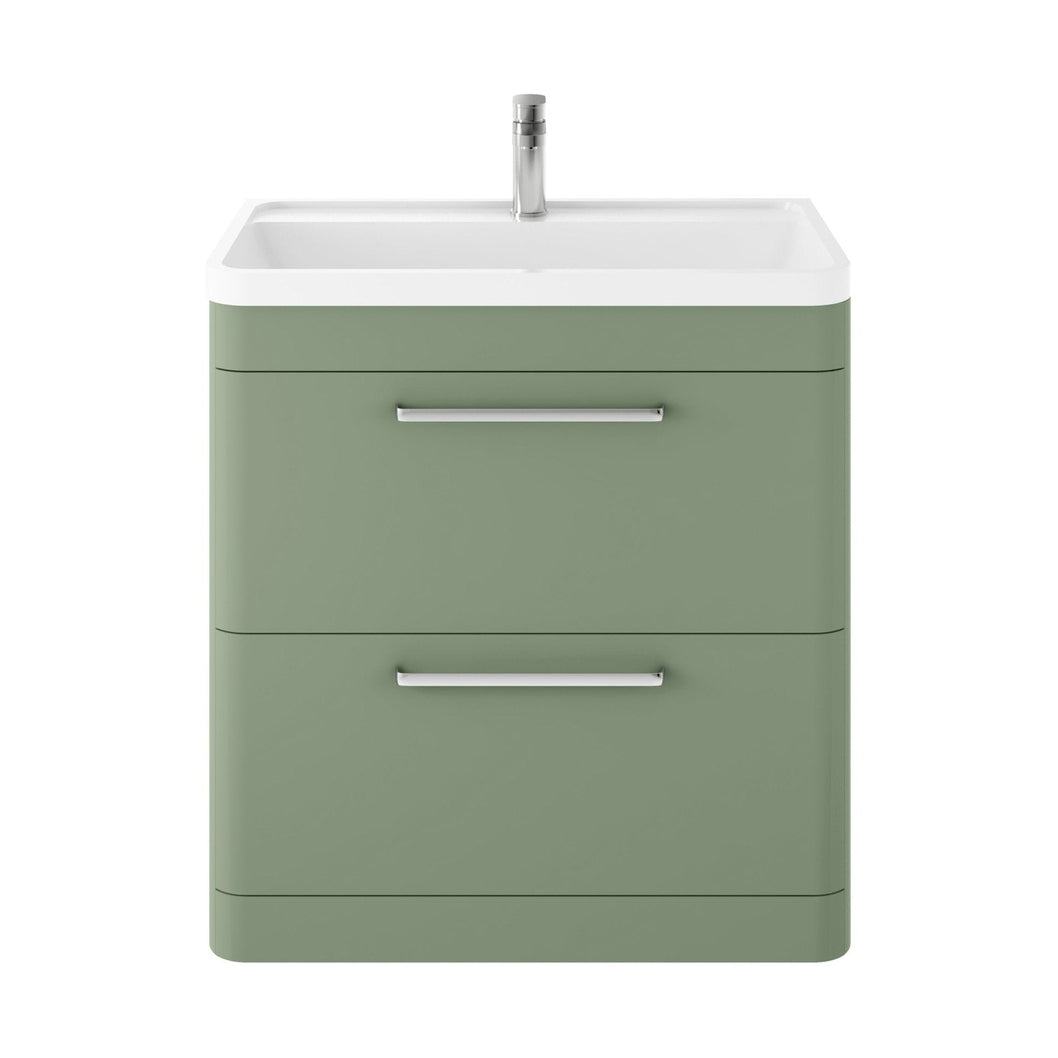 Hudson Reed Solar Floor Standing 800mm Cabinet & Polymarble Basin Contemp Fern Green MDF Vinyl Smooth Matt 840x800x445mm - JJ Building Materials