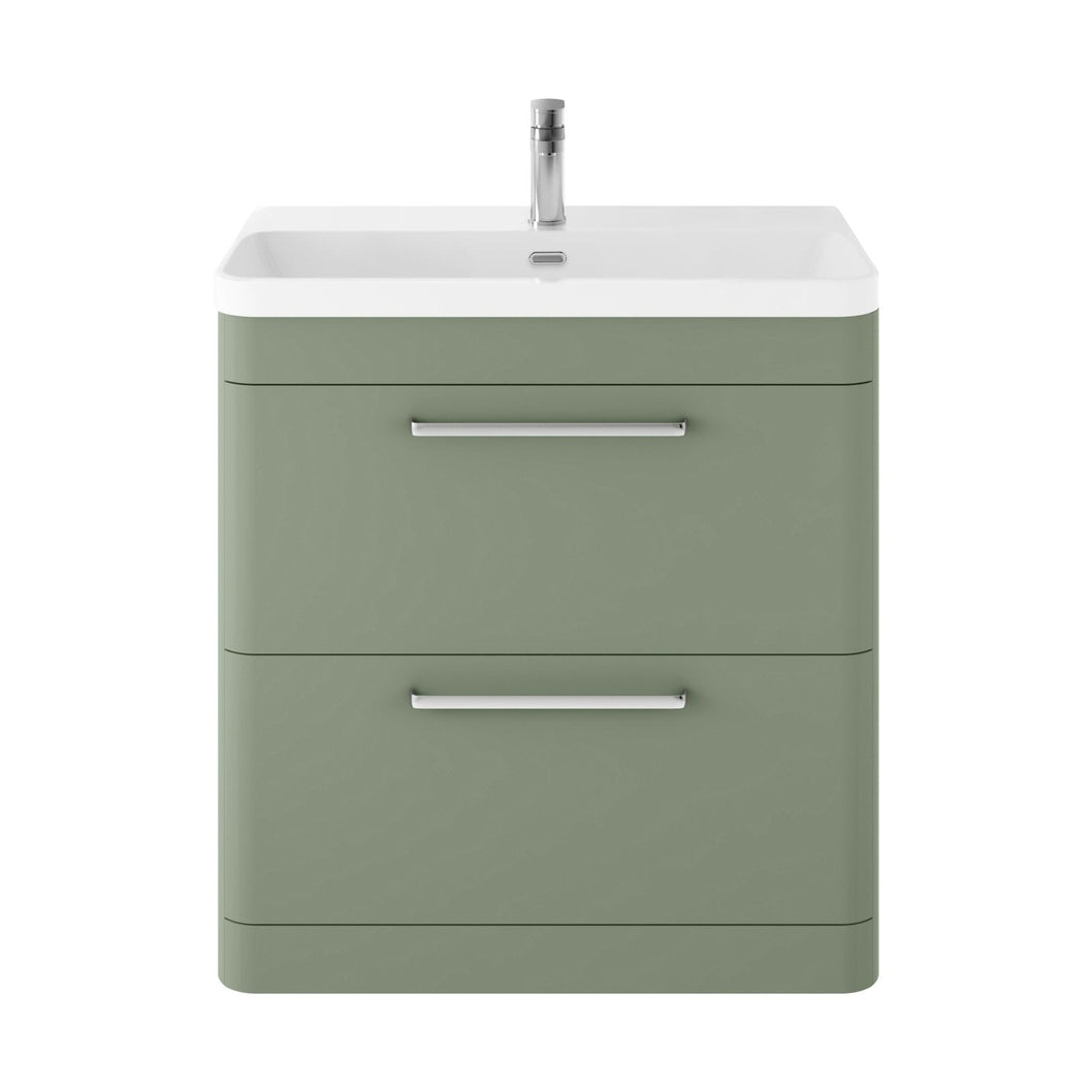 Hudson Reed Solar Floor Standing 800mm Cabinet & Thin Edge Ceramic Basin Contemp Fern Green MDF Vinyl Smooth Matt 862x810x460mm - JJ Building Materials