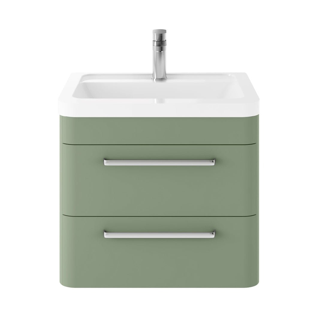 Hudson Reed Solar Wall Hung 600mm Cabinet & Ceramic Basin Contemp Fern Green MDF Vinyl Smooth Matt 540x600x445mm - JJ Building Materials