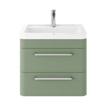 Hudson Reed Solar Wall Hung 600mm Cabinet & Ceramic Basin Contemp Fern Green MDF Vinyl Smooth Matt 540x600x445mm - JJ Building Materials