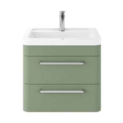 Hudson Reed Solar Wall Hung 600mm Cabinet & Ceramic Basin Contemp Fern Green MDF Vinyl Smooth Matt 540x600x445mm - JJ Building Materials