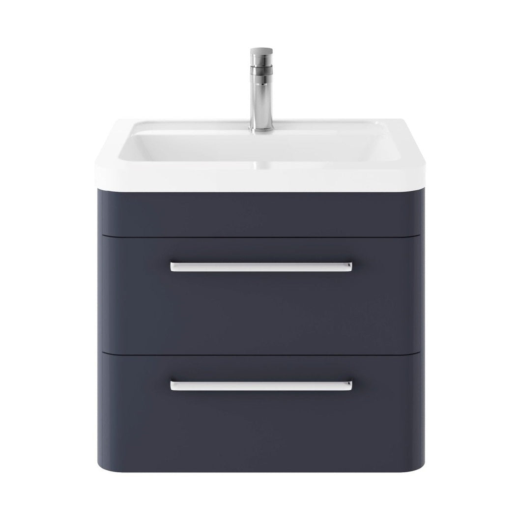 Hudson Reed Solar Wall Hung 600mm Cabinet & Ceramic Basin Contemp Indigo Blue MDF Vinyl Smooth Matt 540x607x450mm - JJ Building Materials